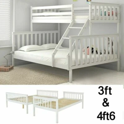 White Double Bed Bunk Bed Triple 3 Pine Wood With Stairs Kids Children Bed Frame - Image 1 of 2