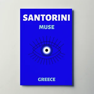 Santorini Greece Eye Symbol Retro Travel Poster - Picture 1 of 23