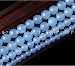 Beauty 6/8mm Natural Blue Chalcedony Round Gemstone Loose Beads 15" AAA - Picture 1 of 6