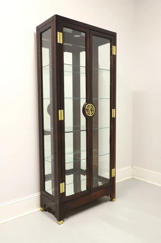 AMERICAN OF MARTINSVILLE Mahogany Asian Chinoiserie Curio Display Cabinet Cover