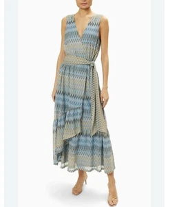 Ramy Brook Midikleid V-Ausschnitt Metallic Zick Zag Print Mystic Blue Fairycore XS - Bild 1 von 7