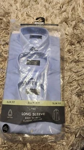 Marks And Spencer Men's 3pk Slim Fit Blue Long Sleeves Shirts,size 15 - Picture 1 of 4