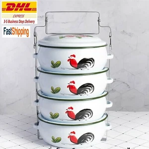 NEW 4-Stack Food Carrier Vintage Lunch Box Enamelware Pinto Thai Classic Picnic - Picture 1 of 12