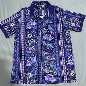 New Paisley Mens Silk Shirt Purple Blue Red T Shirt Short Sleeve Dress Suit Top - Picture 1 of 10
