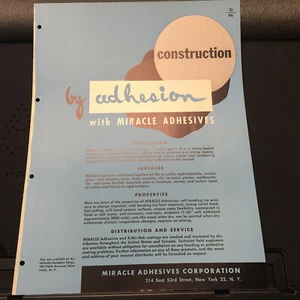 Vtg Miracle Adhesive Corp Brochure ~ Construction Tile Panels 1951 Catalog - Picture 1 of 3