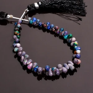 Black Opal Beads, Natural Black Ethiopian Opal Teardrop Beads, Opal Briolettes, - Picture 1 of 4