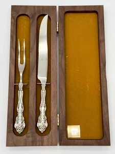 Fabelhaftes Vintage Oneida versilbertes Fleischschnitzset Royal Rose in Nussbaumbox - Bild 1 von 13
