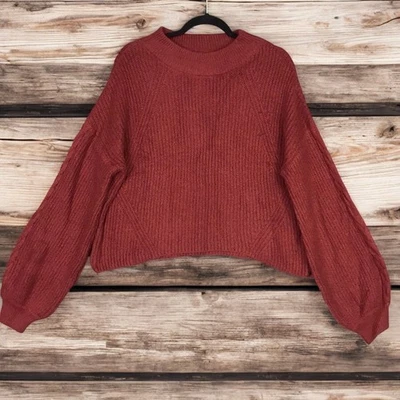 BP Women’s Red Pomegranate Cropped Cable Knit Sweater Balloon Sleeve Size L NWT - Image 1 of 4
