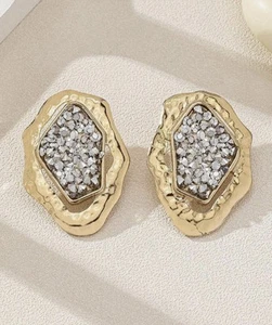 Irregular Gold Silver CZ Alexis Bittar STYLE Stud Crystal Boho CZ VTG - Picture 1 of 7