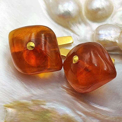 复古天然琥珀袖扣。 波罗的海琥珀袖扣,8.6 克 — 第 1/4 张图片