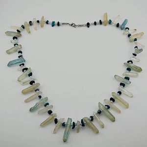 Eiszapfen Bergkristall Perlen Halskette Light Aqua Gold Schwarz Zwischenring Mermaidcore  - Bild 1 von 5