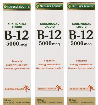 Lote de 3 Nature's Bounty B-12 5000 mcg líquido sublingual 2 fl oz - Imagem 1 de 3