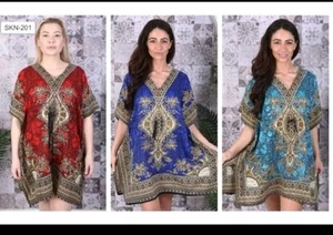 NEW LADIES SUMMER CASUAL SHORT KAFTAN DRESS BEACH HOLIDAYS LIGHTWEIGHT DRESS TOP - Picture 1 of 2