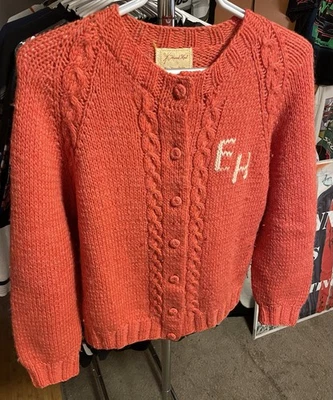 Vintage 50s 60s Cable Knit Cardigan Sweater Button Hand Knit Womens Large RARE! - Image 1 of 4