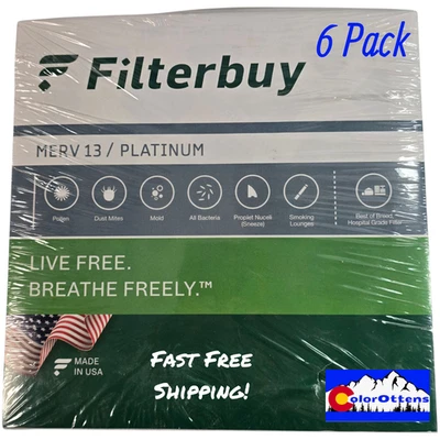 6 Pack Filterbuy 10x10x1 Pleated Air Filters HVAC AC Furnace MERV 13 / Platinum - Image 1 of 4