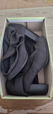 Grey Velvet Long High Heeled Boots - image 1 of 4