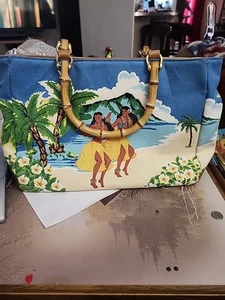 Vtg Bueno Hawaii Beaded Tote Satchel Multicolor Tapestry Canvas Bag - Bild 1 von 5