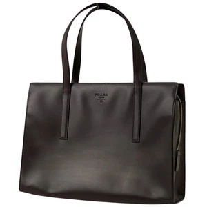 Bolso de Mano de Cuero con Logotipo PRADA Marrón Diseño Estructurado Bolso de Hombro USADO 106D - Imagen 1 de 9