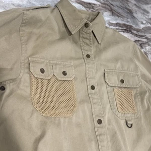 Lauren Ralph Lauren Women's Tan Safari Outfitters Tab Sleeves L/S Shirt Sz M - Picture 1 of 9