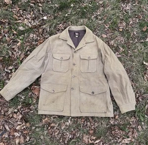 Vintage 1940s 50s Beige Woolrich Wool Hunting Button Up Jacket Flannel XL - Picture 1 of 11