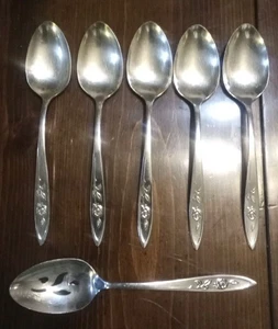 Vintage Oneida Community MY ROSE 5 Serving Spoons 1 Slotted Serving Spoon - Bild 1 von 7
