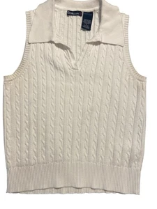 Bill Blass Jeanswear Women’s Cable Knit Polo Sweater Vest White 100% Cotton Sz S - Picture 1 of 6