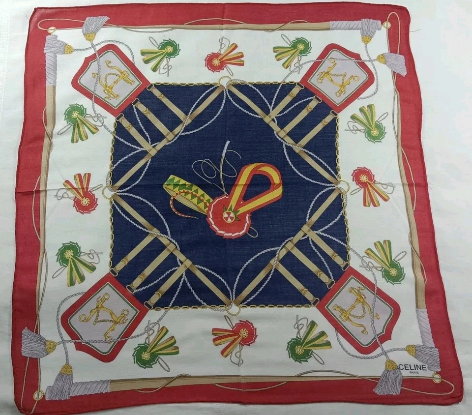 Celine Paris Algodón Bufanda Bufandas Diadema Patrón Vintage 17"×17" Foto 1 de 4