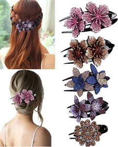 5 Pcs Double Flower Rhinestone Hair Clips fancy decorative hair clip hair acc... - Picture 1 of 6