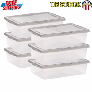 Stackable Clear Storage Bins W/ Lids 28Qt Plastic Storage Containers 6Pack New - Picture 1 of 9