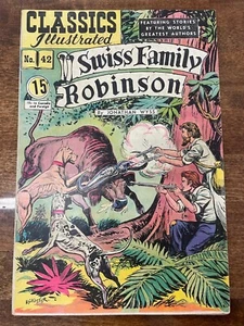 Classics Illustrated #42 Swiss Family Robinson HRN 42 O 2a stampa 1947 Kiefer - Foto 1 di 7