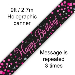 Black Pink Silver Holographic Happy Birthday Backdrop Bunting Banner 2.7m - Picture 1 of 1