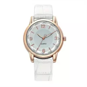 White Fashion Casual Quartz Watch Round PU Leather Strap Women Girls Gift New - Picture 1 of 2