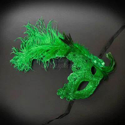 Máscara de baile veneciana de mardi gras para mujer con plumas [verde] Foto 1 de 4