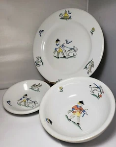 Antique Buffalo China Set Iron John (German fairy tale) child hunter & dog 3 pcs - Picture 1 of 12