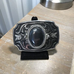 Vintage Metal Belt Buckle With Black Center stone ~B67~ - Picture 1 of 5