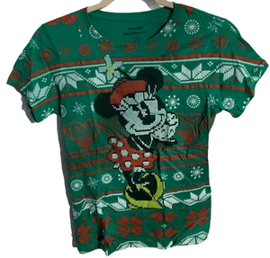 Disney XL Juniors Green Minnie Mouse Ugly Sweater Holiday T Shirt - Picture 1 of 4