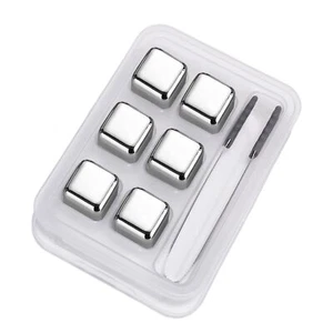 Metal Ice Cubes 6 PCS Stainless Steel Metal Reusable Ice Cubes for Drinks - Picture 1 of 6