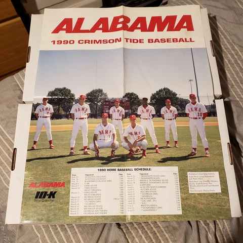 1990 ALABAMA CRIMSON TIDE BASEBALL Official Team Picture Poster Schedule EX Cover