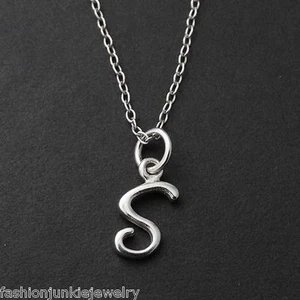 Tiny Initial Letter S Necklace - 925 Sterling Silver - Name S Letter Charm - Picture 1 of 2