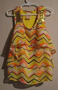 Faded Glory-Bright-Yellow-Sequined-Sleeveless-Youth- Sheer-Layered-Top - Picture 1 of 11