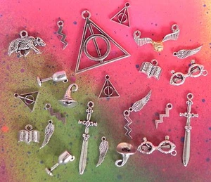 Harry Potter Deathly Hallows Silver 24 Charm Lot Wizard Lightning Snitch Wings - Picture 1 of 6