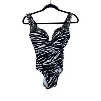 Miraclesuit Tigre Sombra Escape Underwire One-Piece Swimsuit 8 Black White - Image 1 of 4