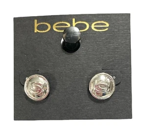 Bebe Silver Tone Round Shape Crystal Earrings NWT - Picture 1 of 3