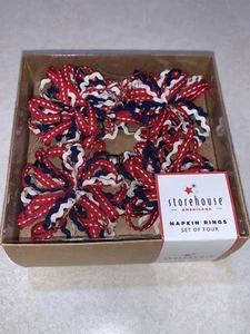 Storehouse PATRIOTIC 4TH OF JULY Napkin Rings Red White Blue RIBBON Set 4 New - Picture 1 of 3
