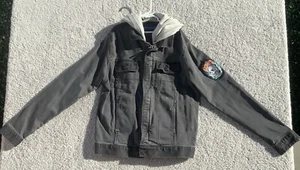 Zadig & Voltaire Boys Gray Denim Skull Logo Jacket Hoodie- Boys Size Large 14 - Picture 1 of 10