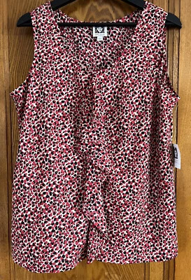 Traje sin mangas Anne Klein para mujer grande rojo negro SUZUN con volantes delantero manchado separado Foto 1 de 4