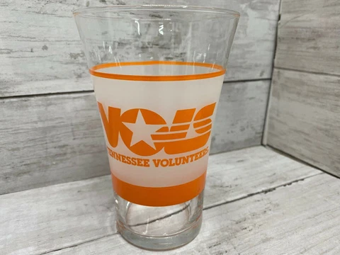 Vtg Shell Oil Gas Collector Tennessee Volunteers Vols Logo Frosted Glass Tumbler Cover