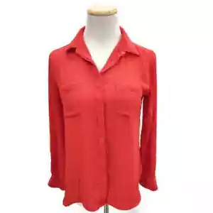 Loft bright orange button up long sleeves blouse shirt top in size XSP - Picture 1 of 6