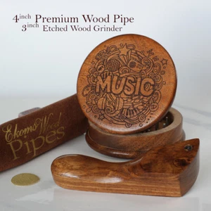 Pipa para fumar de madera premium curva M hecha a mano y amoladora grabada con bolsa de gamuza - Imagen 1 de 12
