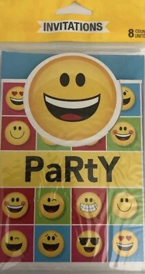 EMOJI  Emojions Birthday Party Invitations-1 Ea Pk Of 8 Invitations W Envelopes - Image 1 of 2